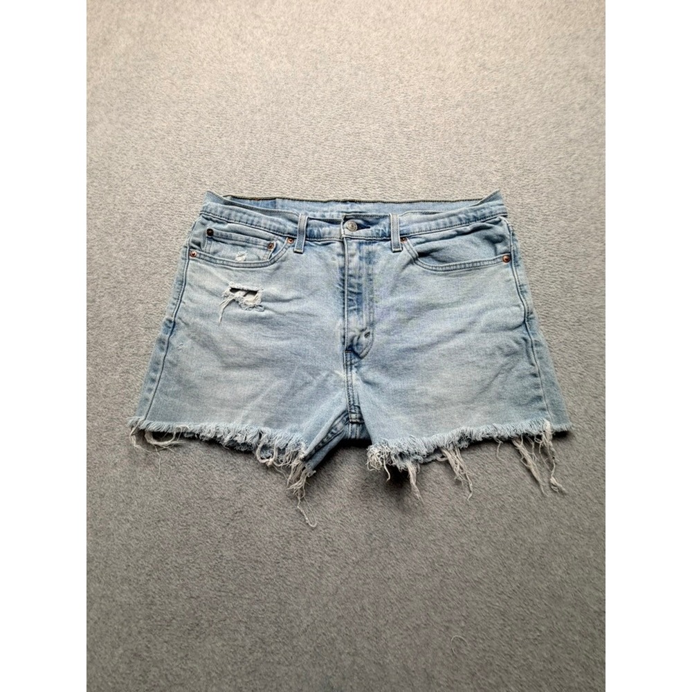 Levis 510 Skinny Cut Off Denim Shorts Light Wash Distressed Blue W34